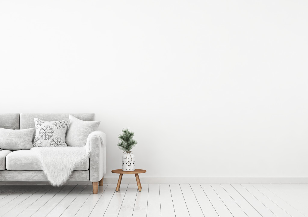 Pillows on sofa with grey theme